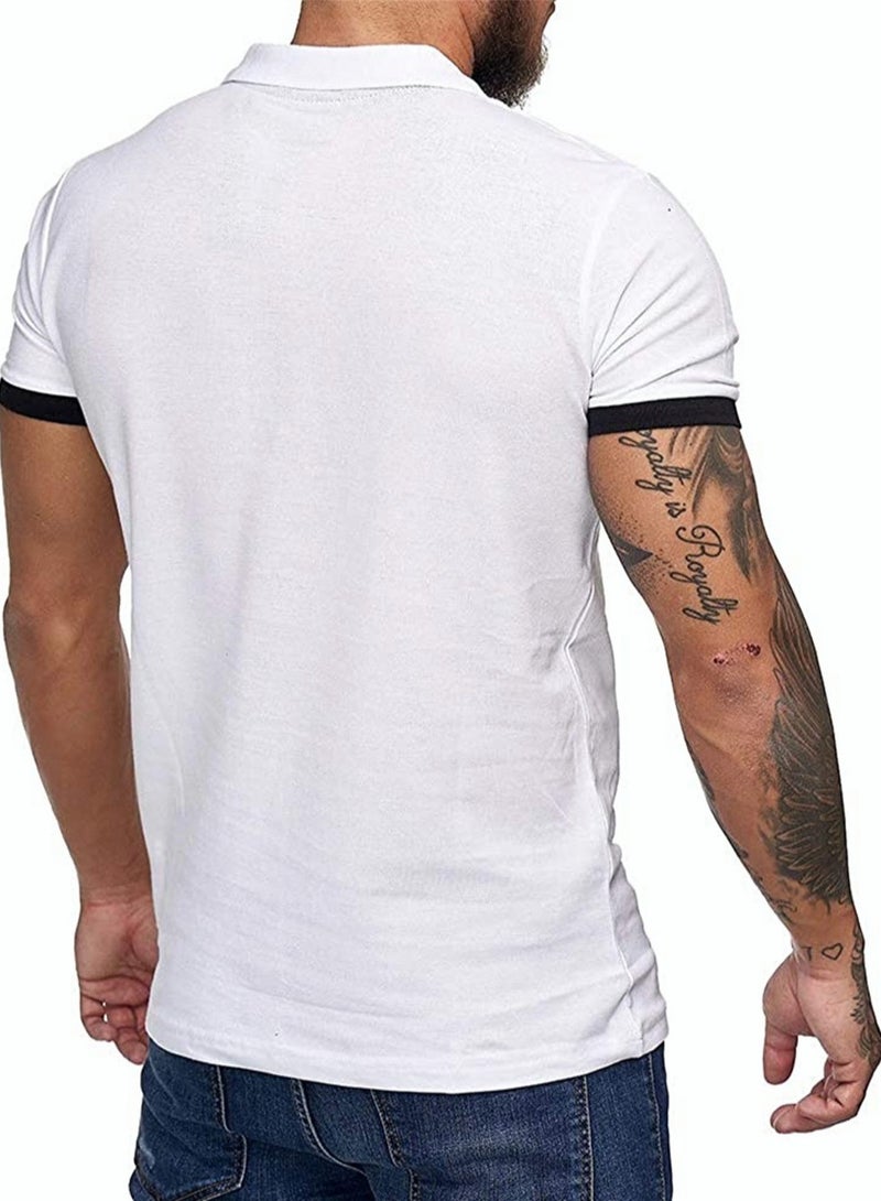 ريوكس قمصان بولو قصيرة الأكمام للرجال، قمصان جولف ضيقة بأزرار للرجال، قمصان كلاسيكية قطنية قابلة للتنفس وسريعة الجفاف ومقاومة للرطوبة، قمصان تنس بولينج صيفية مريحة بألوان أساسية موحدة للعمل والسفر والارتداء اليومي، أبيض - Image 2