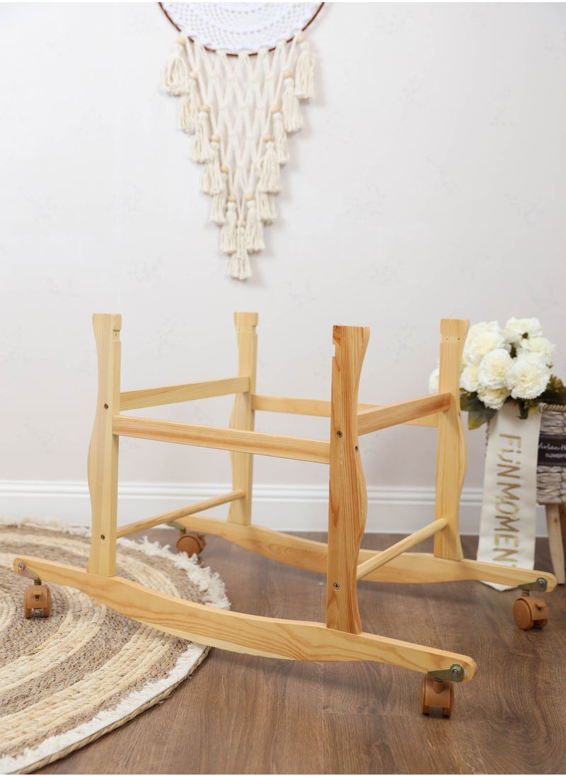 FUN MOMENT - Baby cradle Moses basket for babies with mosquito net with wooden holder with wheels - Image 1