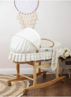 FUN MOMENT Baby cradle Moses basket for babies with mosquito net with wooden holder with wheels  - Image 2
