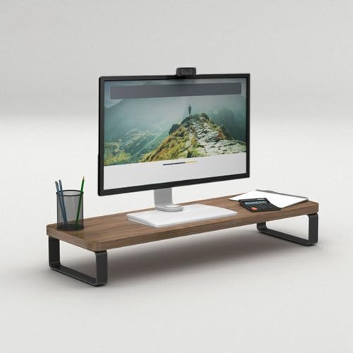 flux Monitor Stand Wooden | Monitor Stand Riser | PC Stand For Desktop Table | , Non Slip, Material: Particle Board & Metal (Walnut brown) [DO IT YOURSELF (DIY)] - Image 1