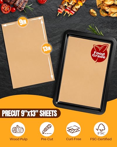 Yomeixte 140 Parchment Paper Sheets 9x13 Inch Precut Unbleached Baking Paper Sheets for Oven Air Fryer Cookies Bread Pizza NonStick Greaseproof Liners Natural Brown Parchment for Baking - Image 3
