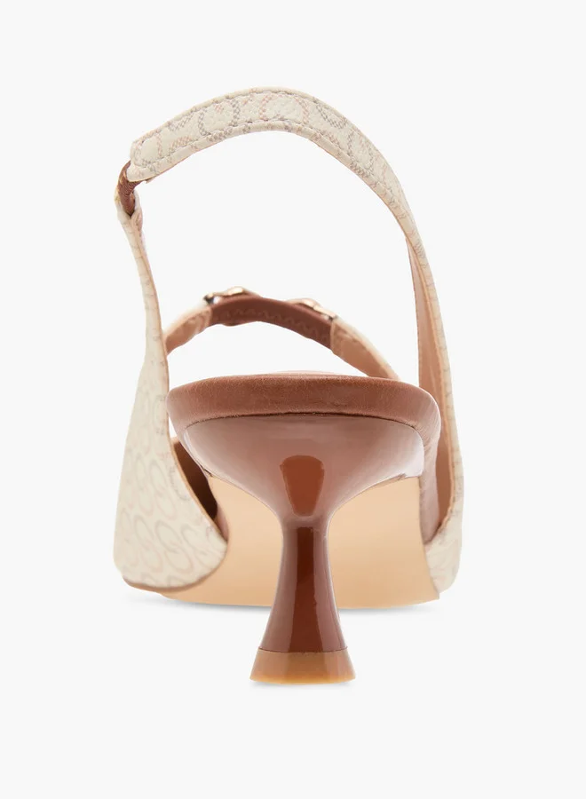 Celeste Women's Monogram Print Slingback Shoes with Kitten Heels