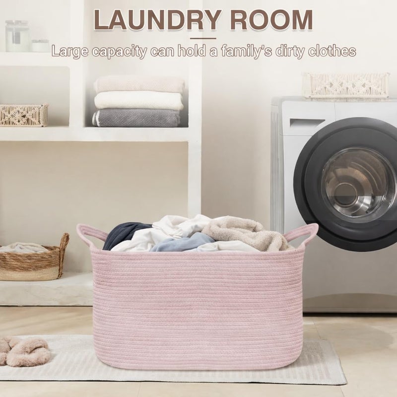 YOUDENOVA Nursery Storage Basketï¼Œ21.6''Ã—14.9''Ã—11.8'' Rectangle Cotton Rope Blanket Basket, Nursery Laundry Hamper for Organizingï¼ŒToy Basket for Living Room, Bedroom Pink - Image 5