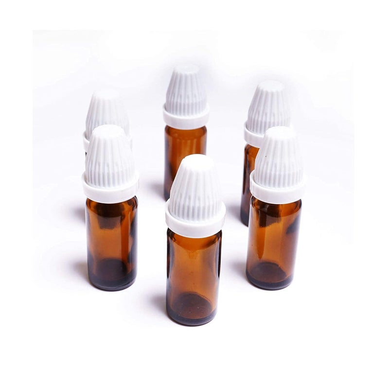 HOMEOTRADE homeotrade 10ml Round Empty Glass Bottle Euro Dropper White Conical Tamper Proof Cap Refillable Reusable Leak Proof Amber Pack of 6  - Image 5