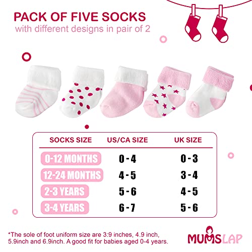 MumsLap Baby Socks for Boys and Girls | Cotton Blend Ankle Length Winter Socks for Newborns Infants Toddlers | Soft Breathable Terry Socks with Sweat Absorption, 5 Pairs (White, Pink, 0 to 12 Months) - Image 5