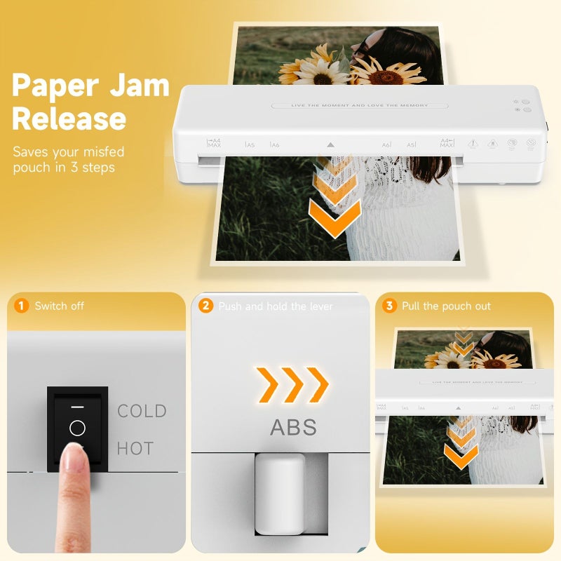 All New Upgraded A4 Photo Document Laminator With Round Corner Cutter Gift Set Including A4 A5 Laminating Films 5 Sheets Each And A6 Film 10 Sheets Fast Preheating Stable Operation Office Home Use White UL - Image 2