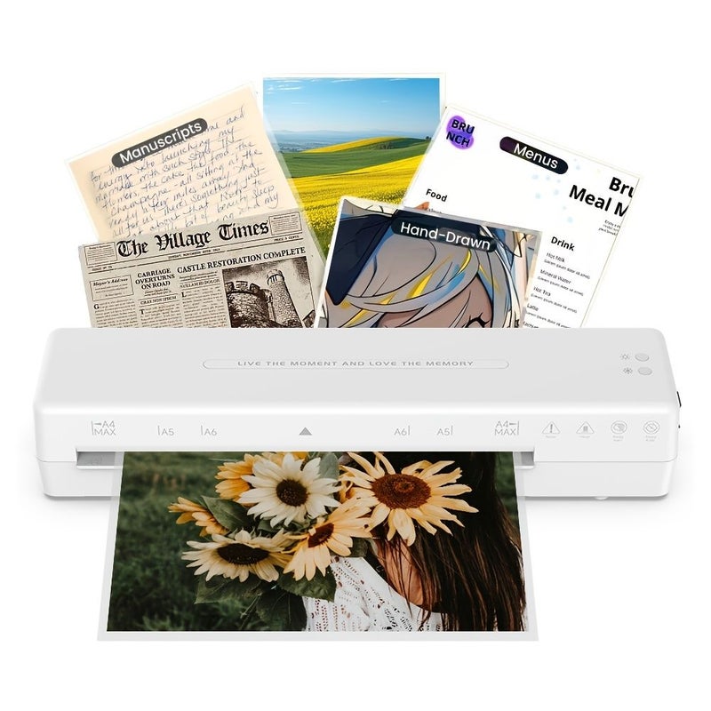 All New Upgraded A4 Photo Document Laminator With Round Corner Cutter Gift Set Including A4 A5 Laminating Films 5 Sheets Each And A6 Film 10 Sheets Fast Preheating Stable Operation Office Home Use White UL - Image 1