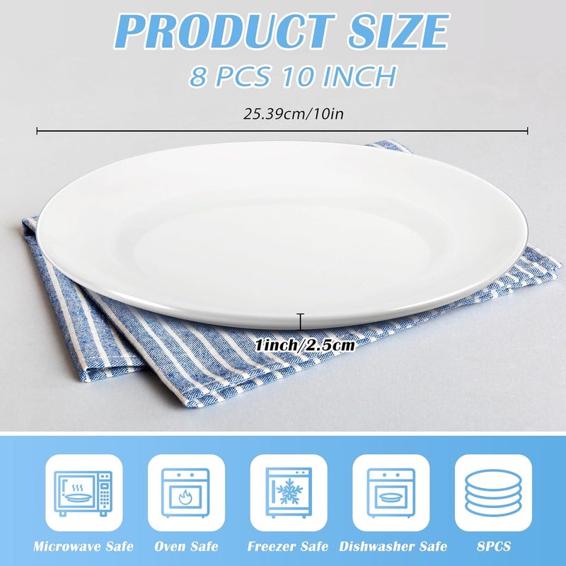 Bgtecho 8Pcs White Dinner Plates10 inch Porcelain Salad Plates Serving DishesCeramic Dessert Salad Plate SetPorcelain Dinner PlatesMicrowave  Dishwasher SafeSize 10 Inch  Color PureWhite - Image 2