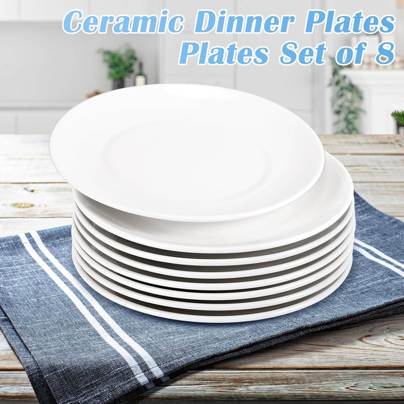 Bgtecho 8Pcs White Dinner Plates10 inch Porcelain Salad Plates Serving DishesCeramic Dessert Salad Plate SetPorcelain Dinner PlatesMicrowave  Dishwasher SafeSize 10 Inch  Color PureWhite - Image 3
