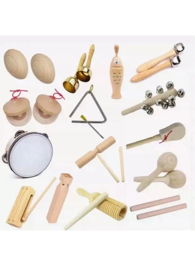 Orff Log Suit Wooden Suit Groove Double Ring Cylinder Tambourine Wood Sand Egg Stick Suit-Color:Wooden 8-piece Non-woven Bag Set  - Image 2