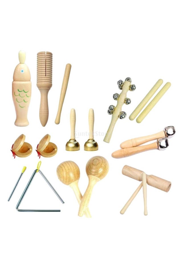 Orff Log Suit Wooden Suit Groove Double Ring Cylinder Tambourine Wood Sand Egg Stick Suit-Color:Wooden 8-piece Non-woven Bag Set  - Image 4