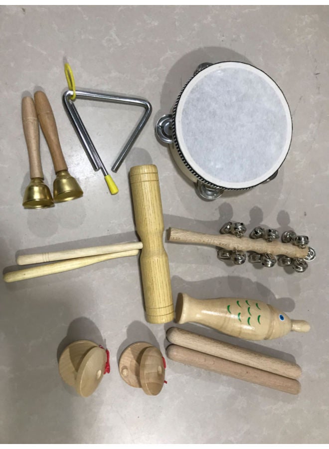 Orff Log Suit Wooden Suit Groove Double Ring Cylinder Tambourine Wood Sand Egg Stick Suit-Color:Wooden 8-piece Non-woven Bag Set  - Image 1