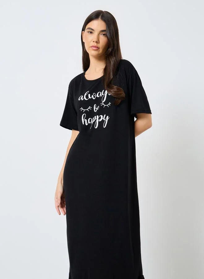 Take Two Take Two Slogan Print Ruffle Hem Sleep T-Shirt Dress
