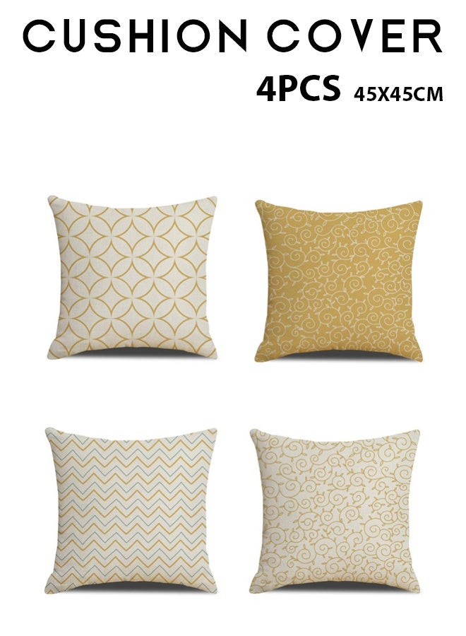 مجموعة من 4 أغطية وسائد، غطاء وسادة مزخرف، غطاء وسادة من الكتان بنمط هندسي شمالي مطبوع عليه صورة أريكة أو سرير أو غرفة معيشة، أغطية وسائد 18 × 18 بوصة (نمط مزدوج الجوانب) - Image 1