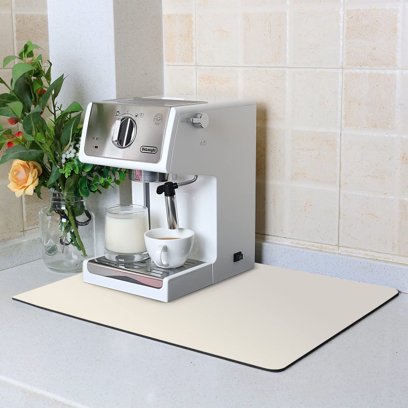 ZLR Coffee Mat  16 x 20 Large Kitchen Hide Stain Absorbent Dish Drying Mat for Countertop  Easy to Clean Coffee Bar Mat for Espresso Machine and Spill Protection  Creamy