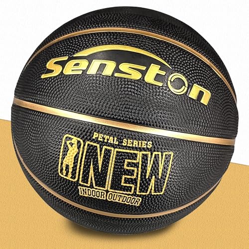Senston 29.5'' Basketball Outdoor Indoor Rubber Basketball Ball Official Size 7 Basketballs with Pump Black/Gold - Image 2