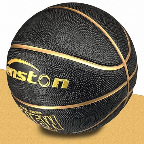 Senston 29.5'' Basketball Outdoor Indoor Rubber Basketball Ball Official Size 7 Basketballs with Pump Black/Gold - Image 4
