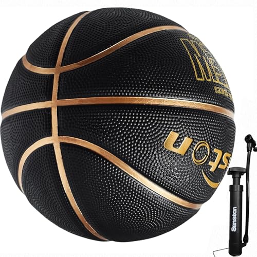 Senston 29.5'' Basketball Outdoor Indoor Rubber Basketball Ball Official Size 7 Basketballs with Pump Black/Gold - Image 1
