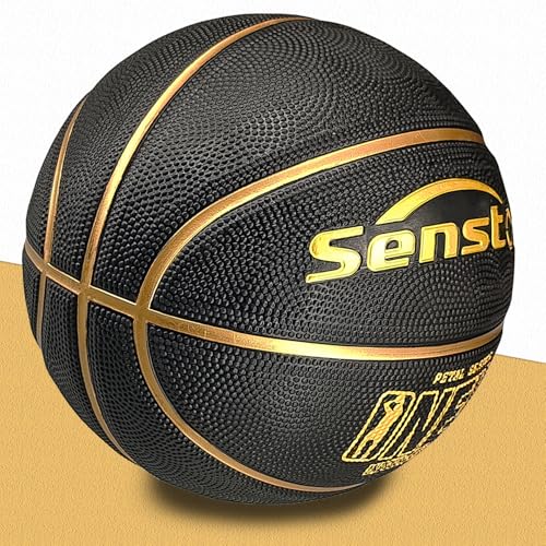 Senston 29.5'' Basketball Outdoor Indoor Rubber Basketball Ball Official Size 7 Basketballs with Pump Black/Gold - Image 3