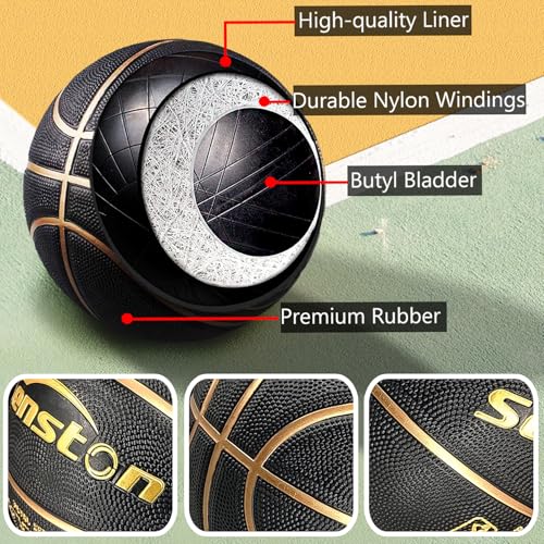 Senston 29.5'' Basketball Outdoor Indoor Rubber Basketball Ball Official Size 7 Basketballs with Pump Black/Gold - Image 5