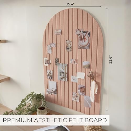 ZICOTO Large Arched Felt Bulletin Board - Stylish Perfectly Sized 35" x 24" Cork Board Alternative for Office & Wall Decor – 6 Customizable Adhesive Tiles with Pins are Perfect to Display Your Photos - Image 2