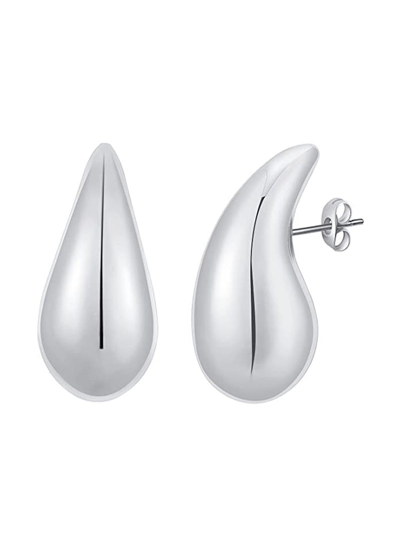 NNEWVANTE Heavy women's silver hoop earrings,lightweight teardrop hollow hoops,hypoallergenic women's silver plated earrings,fashion jewelry for girls. - Image 1