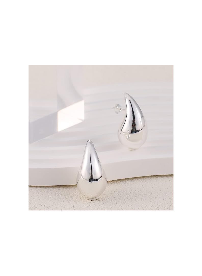 NNEWVANTE Heavy women's silver hoop earrings,lightweight teardrop hollow hoops,hypoallergenic women's silver plated earrings,fashion jewelry for girls. - Image 2