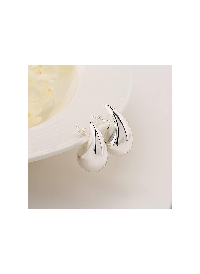 NNEWVANTE Heavy women's silver hoop earrings,lightweight teardrop hollow hoops,hypoallergenic women's silver plated earrings,fashion jewelry for girls. - Image 3