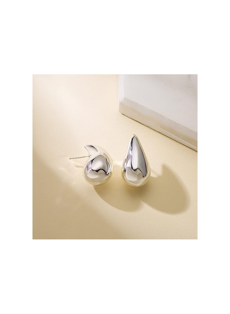 NNEWVANTE Heavy women's silver hoop earrings,lightweight teardrop hollow hoops,hypoallergenic women's silver plated earrings,fashion jewelry for girls. - Image 4