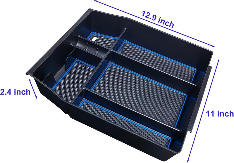 Zxiaochun Center Console Organizer Compatible with 2021 2022 2023 2024 Ford F150 Interior Accessories, Armrest Box Insert Storage Tray (Full Console w/Bucket Seats ONLY)-Blue Trim Wide range expanded design - Image 5