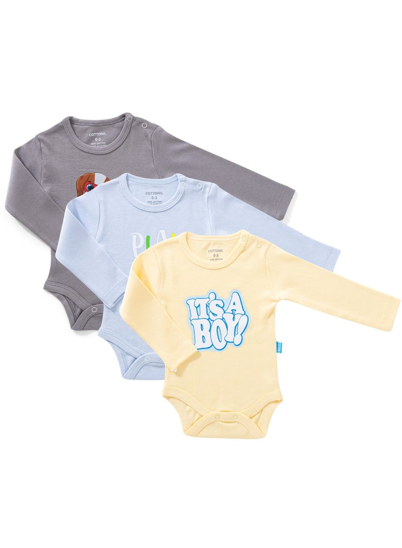 COTTONIL Pack of 3 Cotton Long Sleeve Bodysuit for Baby - Image 1