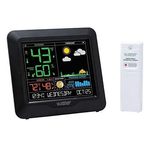 La Crosse Technology La Crosse Technology Color Forecast Station  Large Display TemperatureHumidity Alerts Seasonal Scenes  IndoorOutdoor Monitoring HILO Records Barometric Pressure  Atomic Time DST Updates 