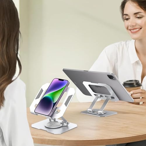 CERLINK Aluminium Tablet Stand Holder with 360° Rotating Base, Multi Angle Adjustments Compatible for iPad Pro 12.9 | 11 | 10.9 | 10.2 | Air | Mini, Samsung Galaxy Tab, Lenovo Pad -Silver - Image 3