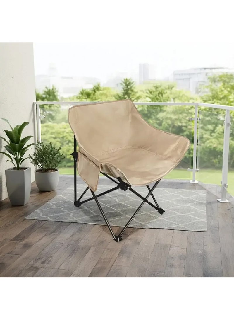 إيه جي دي كرسي للتخييم والتنزه والسفر، قابل للطي مصنوع من قماش أكسفورد مقاوم للحرارة، وجيوب جانبية للتخزين، ذهبي - Image 1