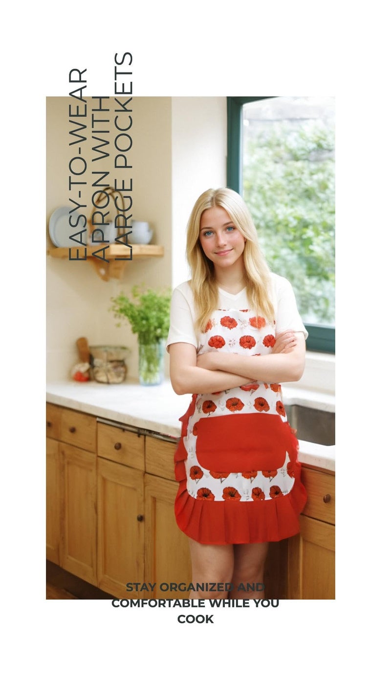 Alex Virtue Vintage Floral Apron for Women with Functional Pockets Adjustable Neck Strap for Cooking Baking Mother's Gift (rose) - Image 3