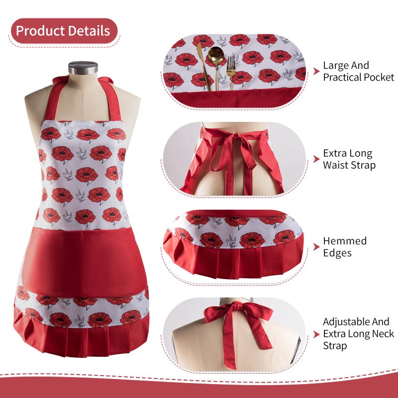 Alex Virtue Vintage Floral Apron for Women with Functional Pockets Adjustable Neck Strap for Cooking Baking Mother's Gift (rose) - Image 4