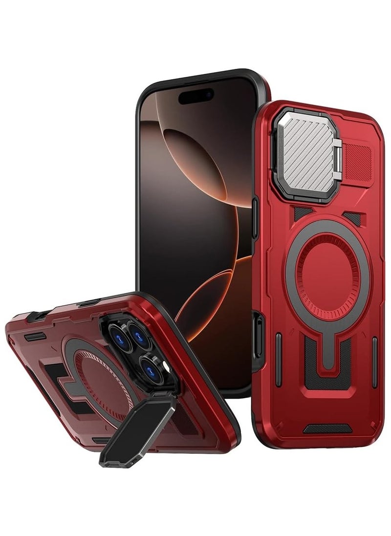 GOLDEN MASK - GOLDEN MASK Compatible With iPhone 14 Pro Max Case with Camera Protection, with Mag-safe Case Magnetic with Stand (Red) - Image 1