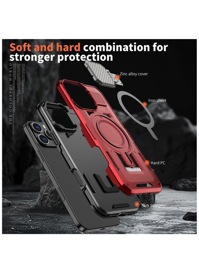GOLDEN MASK - GOLDEN MASK Compatible With iPhone 14 Pro Max Case with Camera Protection, with Mag-safe Case Magnetic with Stand (Red) - Image 1
