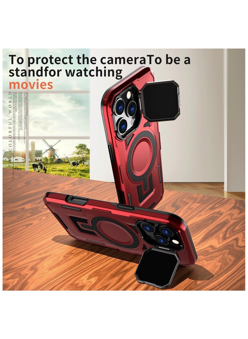 GOLDEN MASK - GOLDEN MASK Compatible With iPhone 14 Pro Max Case with Camera Protection, with Mag-safe Case Magnetic with Stand (Red) - Image 1