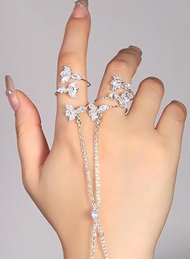 Dainty Silver Hand Chain Bracelet for Women Non Tarnish Stackable Zircon Finger Ring Link Bracelet Hand Jewelry Party Gift - Image 1