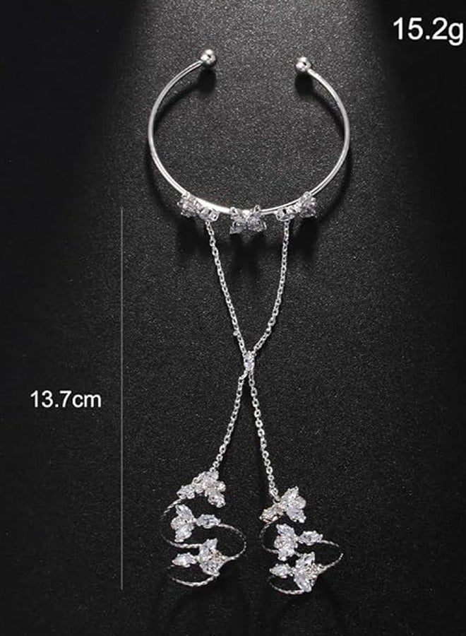 Dainty Silver Hand Chain Bracelet for Women Non Tarnish Stackable Zircon Finger Ring Link Bracelet Hand Jewelry Party Gift - Image 2