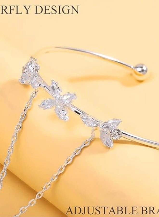Dainty Silver Hand Chain Bracelet for Women Non Tarnish Stackable Zircon Finger Ring Link Bracelet Hand Jewelry Party Gift - Image 4