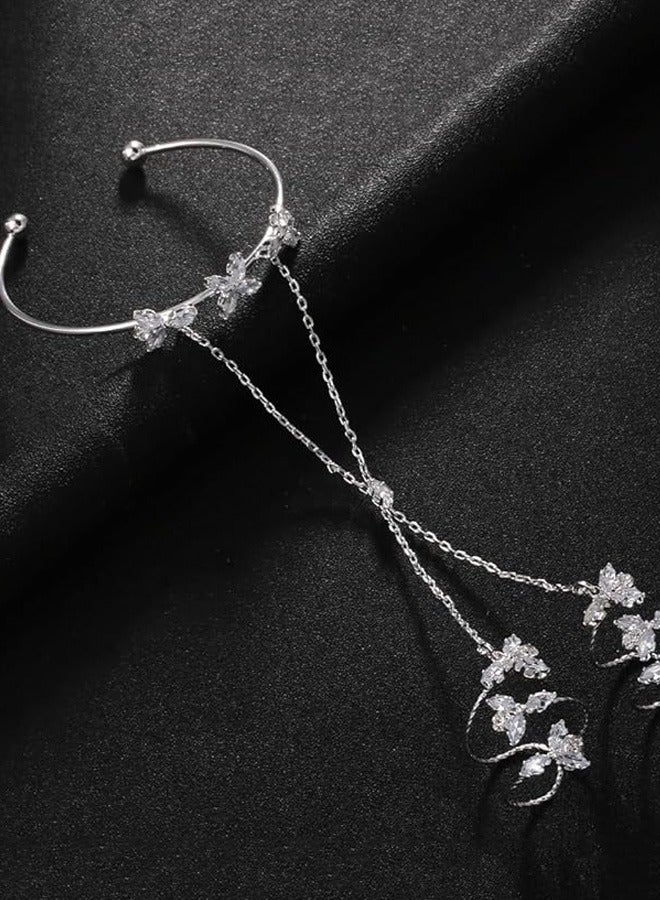 Dainty Silver Hand Chain Bracelet for Women Non Tarnish Stackable Zircon Finger Ring Link Bracelet Hand Jewelry Party Gift - Image 5