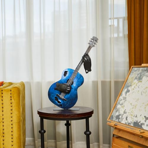 SunBlogs Art Metal Music Decor, 23” H Handmade Guitar Sculpture Home Decor, Hand-Painted Western Statue Decorations for Living Room, for Music Lovers Musician & Teachers (Vintage Blue) - Image 5