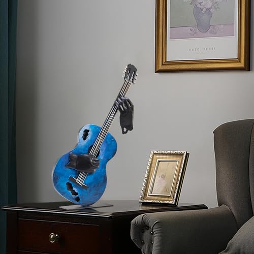 SunBlogs Art Metal Music Decor, 23” H Handmade Guitar Sculpture Home Decor, Hand-Painted Western Statue Decorations for Living Room, for Music Lovers Musician & Teachers (Vintage Blue) - Image 4