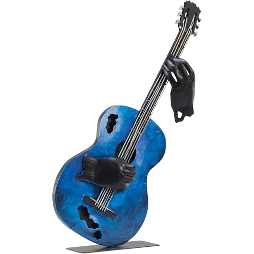 SunBlogs Art Metal Music Decor, 23” H Handmade Guitar Sculpture Home Decor, Hand-Painted Western Statue Decorations for Living Room, for Music Lovers Musician & Teachers (Vintage Blue) - Image 1