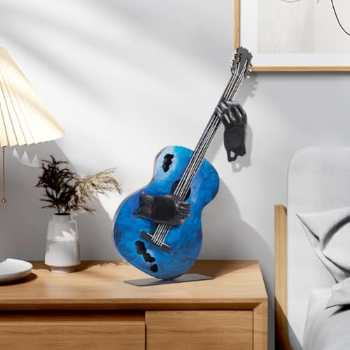SunBlogs Art Metal Music Decor, 23” H Handmade Guitar Sculpture Home Decor, Hand-Painted Western Statue Decorations for Living Room, for Music Lovers Musician & Teachers (Vintage Blue) - Image 3