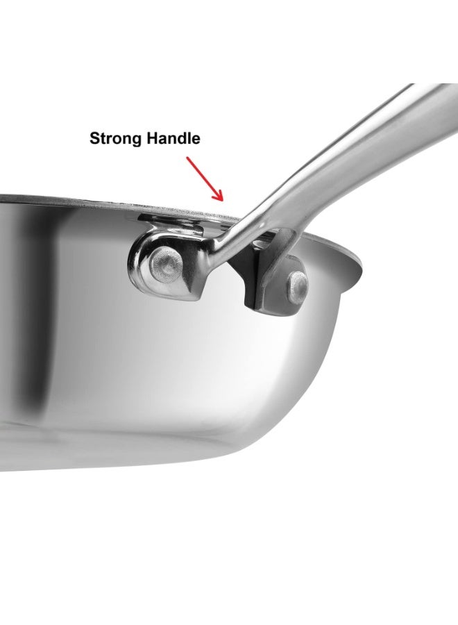 Prabha Tri-Ply Fry Pan with Glass Lid 0.9 Litre | Stainless Steel Fry Pan 20cm | Induction & Gas Stove | Cooking Omlette Cookware Non Stick Coating Deep Frypan with Long Handle - Image 2