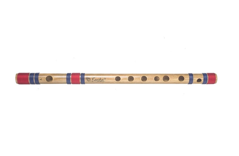 Kanha Flutes A Scale Natural Medium Assam Bamboo Flute Musical Instrument Size 11 Inch Bansuri Right Handed - Image 1