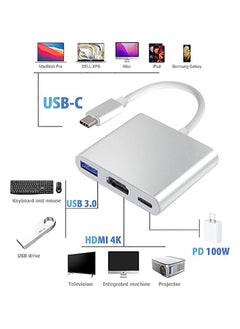 Generic USB Type-C to HDMI 3-in-1 adapter, 4K video converter with 3.0 and Type-C charging ports, USB-C Digital AV multi-port adapter for Mac devices (silver)  - Image 2